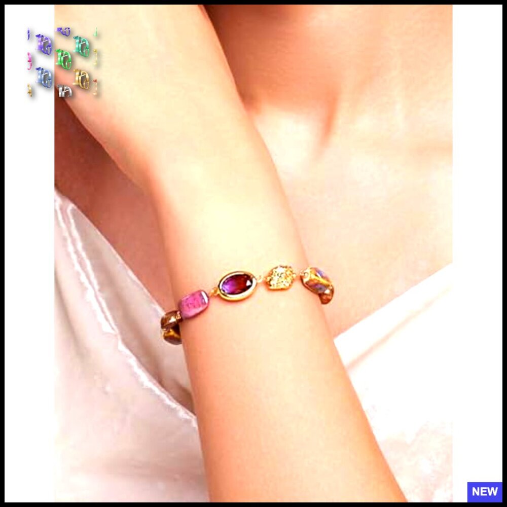 Adjustable Statement Bracelet With Gemstones, Boh… - image 4